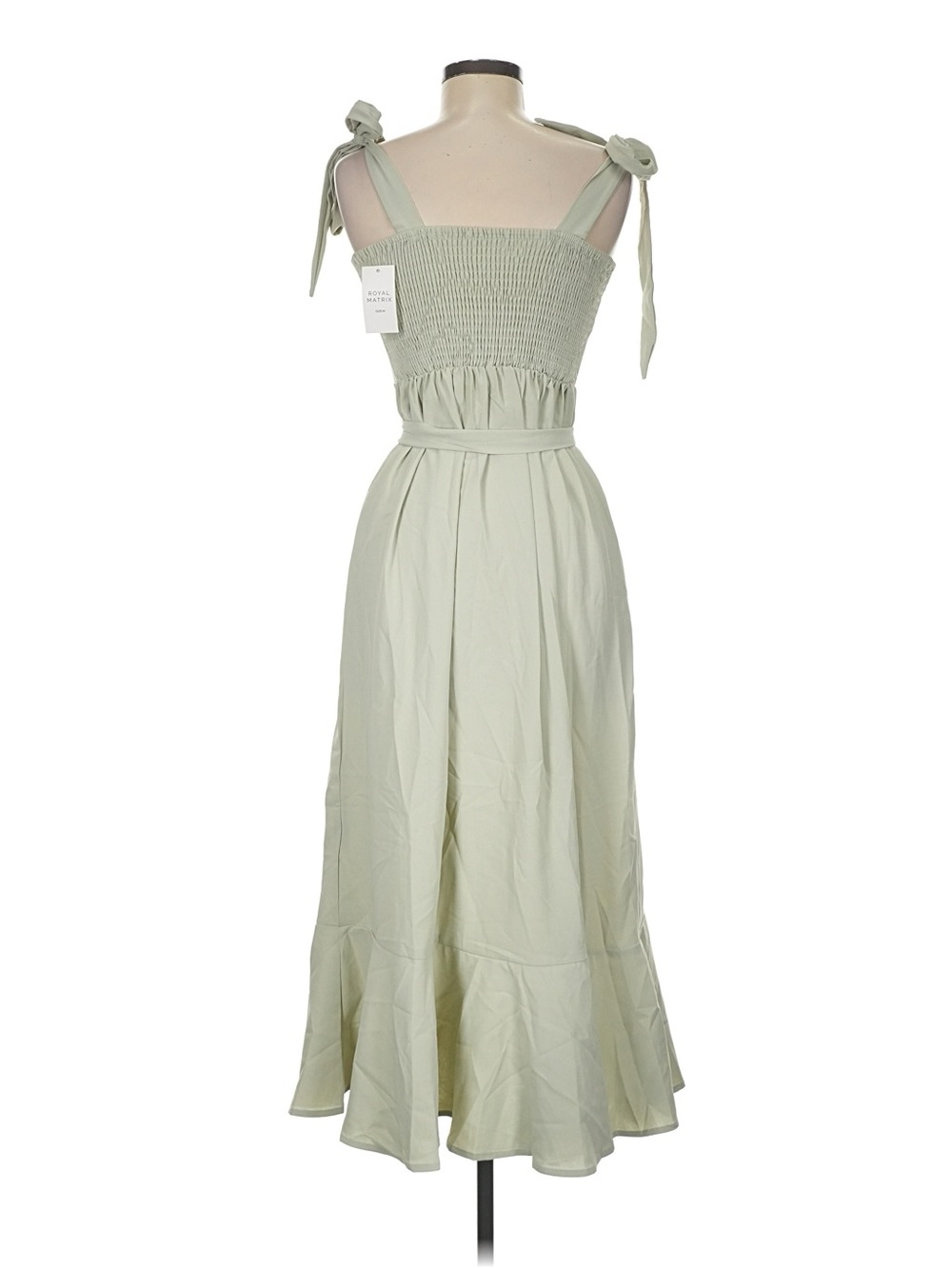 NWT Medium Sage Tie-Shoulder Maxi Dress with Waist Sash - Picture 2 of 13